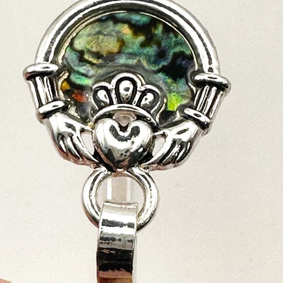 Claddagh Bracelet Silver tone Abalone Hinge Bangle Irish Costume Jewelry - Picture 5 of 8